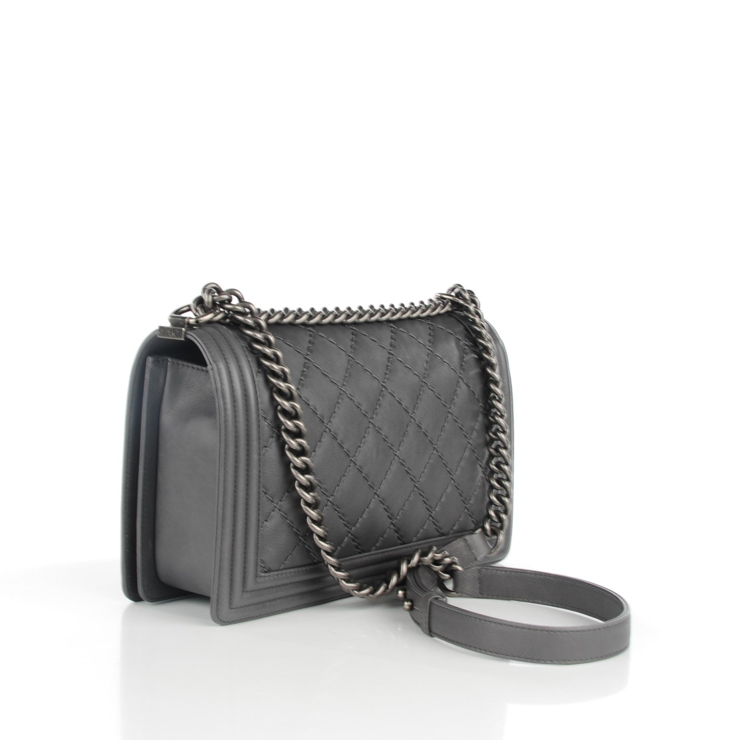 Chanel Calfskin Double Stitch New Medium Boy Flap Grey 4 of 7