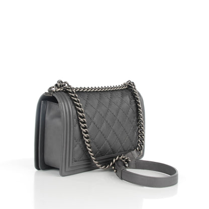 Chanel Calfskin Double Stitch New Medium Boy Flap Grey 4 of 7