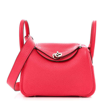 Hermes Taurillon Clemence Mini Lindy 20 Rose Extreme 1 of 11