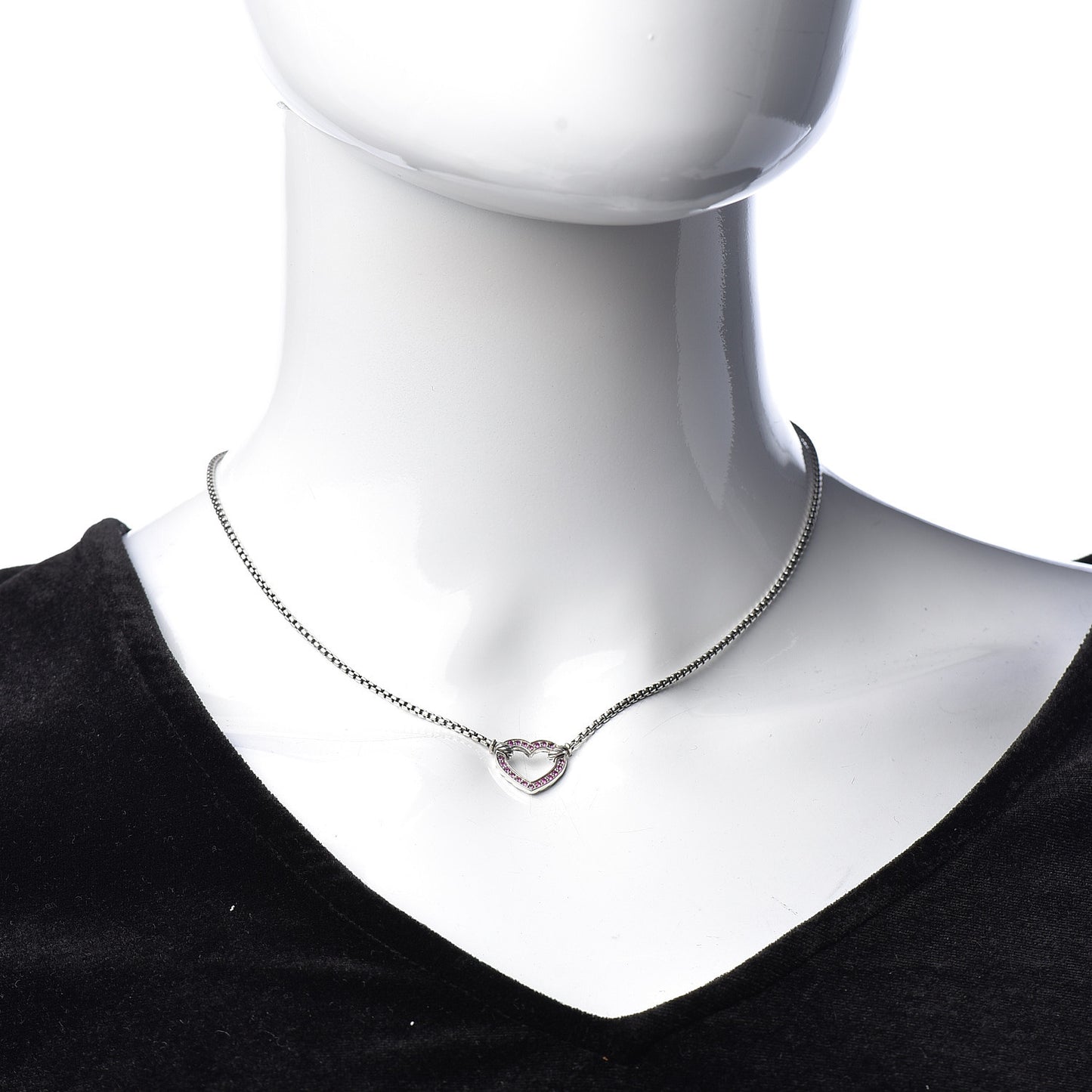 Sterling Silver Pink Sapphire Petite Pave Heart Pendant Necklace