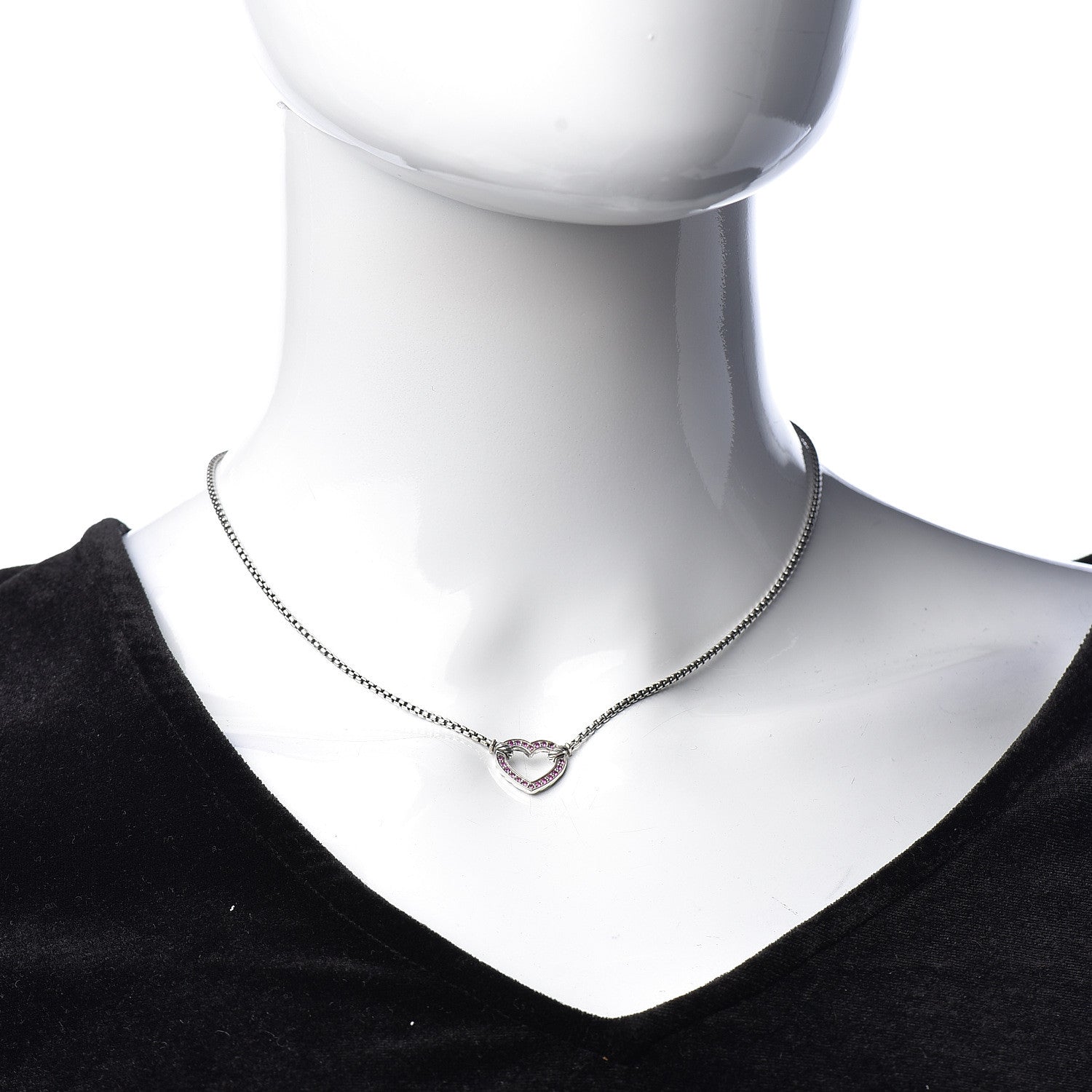 David Yurman Sterling Silver Pink Sapphire Petite Pave Heart Pendant Necklace 2 of 6