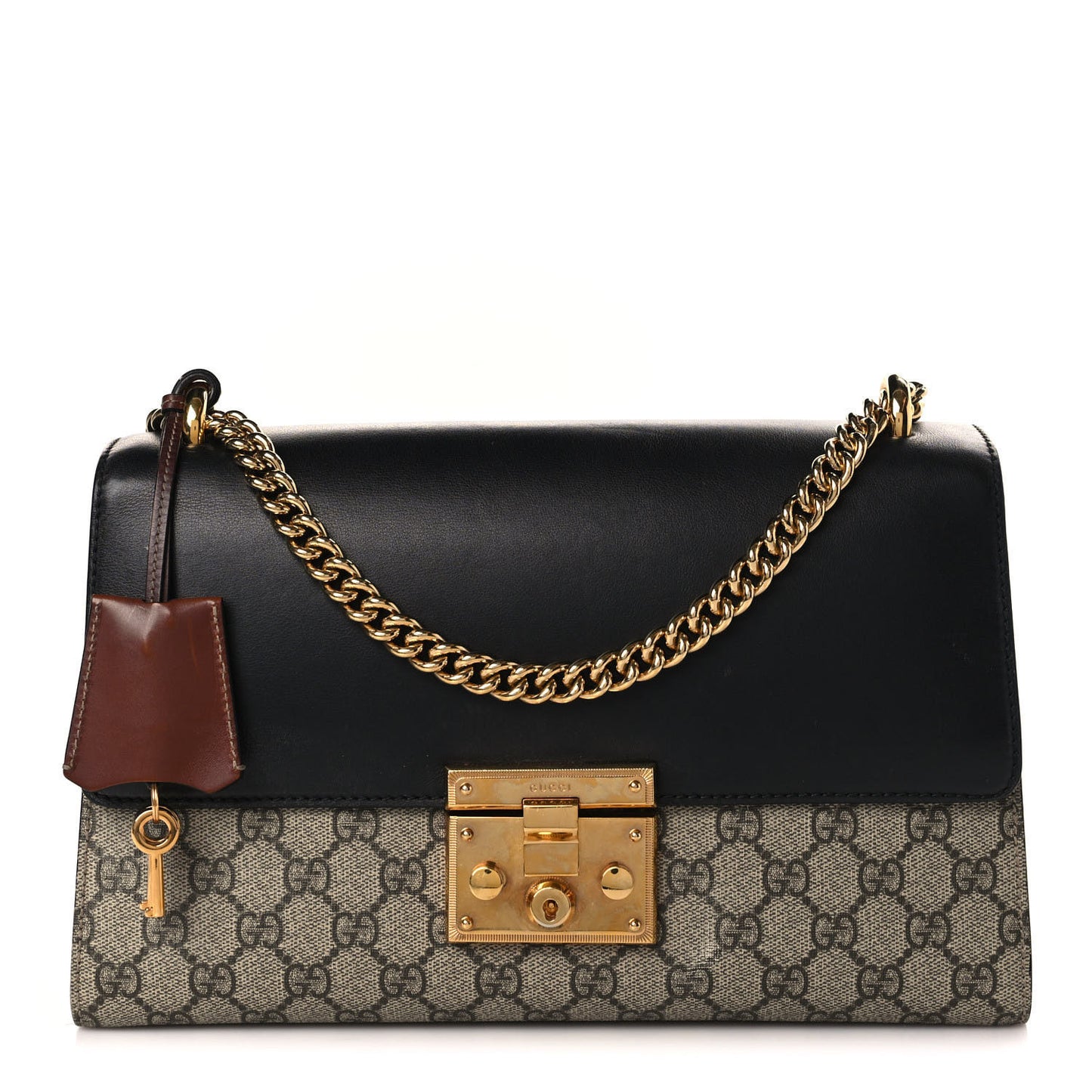 GG Supreme Monogram Calfskin Medium Padlock Shoulder Bag Beige Black Cuir