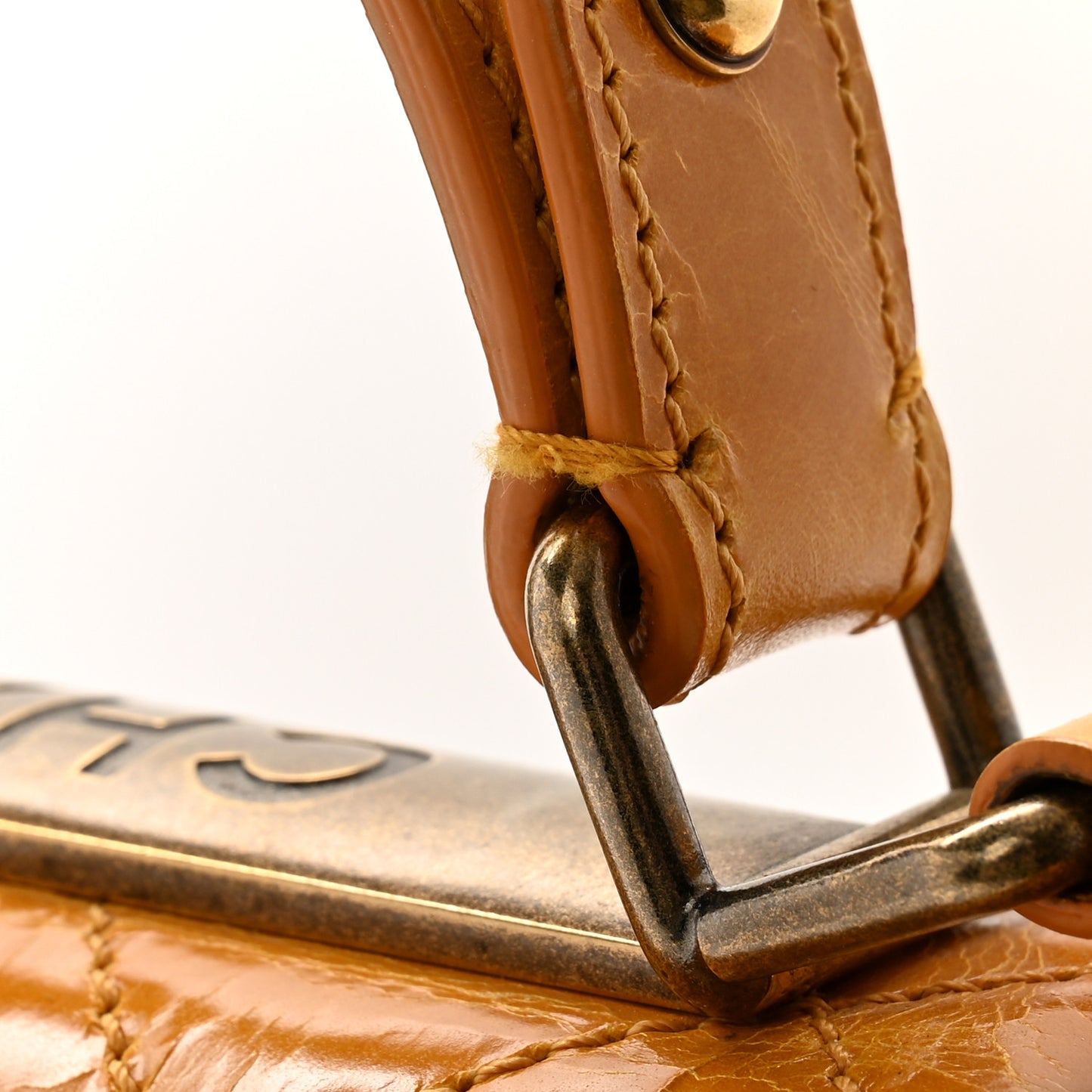 Glazed Calfskin Quilted Rita Top Handle Flap Yellow