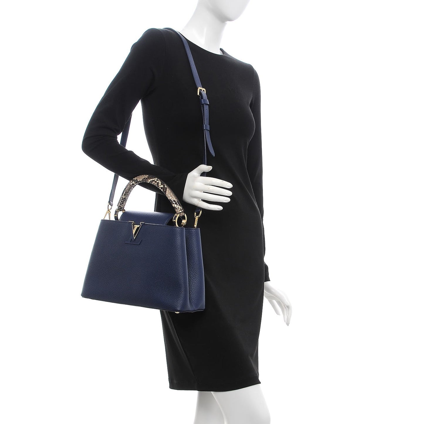 Taurillon Python Capucines PM Blue Marine