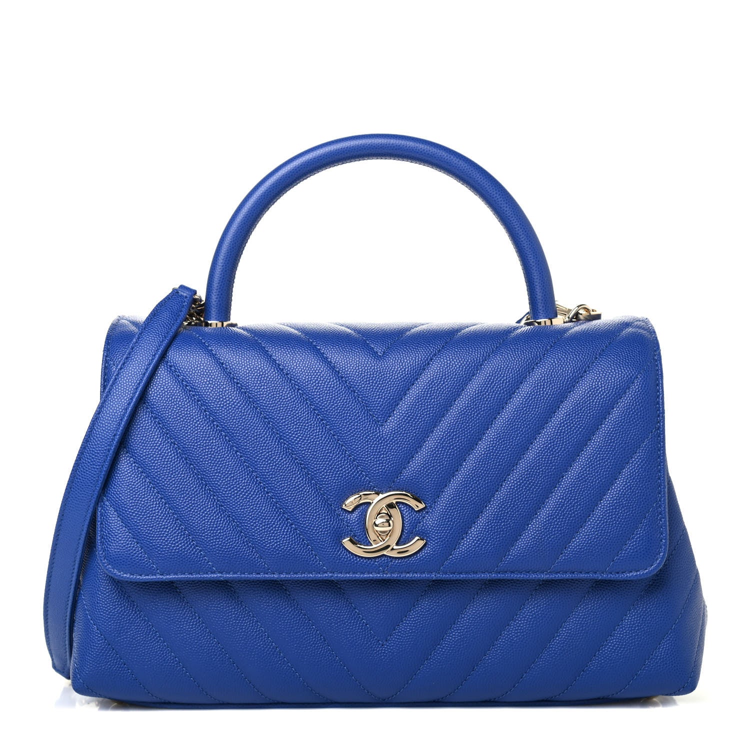 Chanel Caviar Chevron Quilted Small Coco Handle Flap Blue 1 of 4