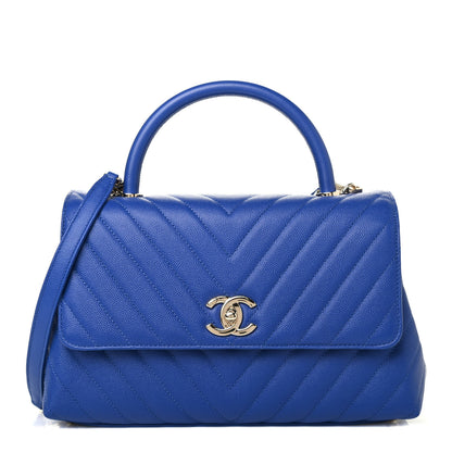 Chanel Caviar Chevron Quilted Small Coco Handle Flap Blue 1 of 4