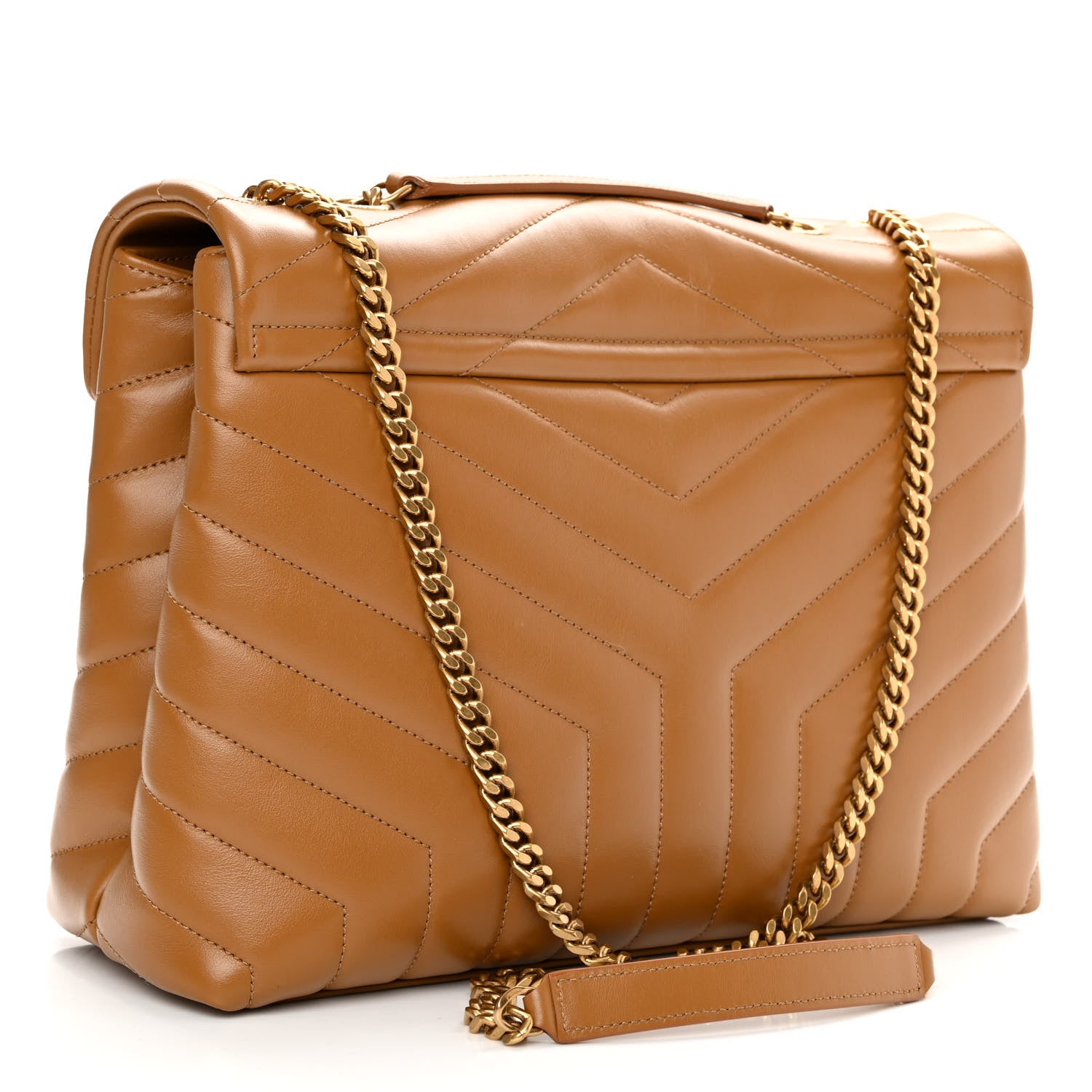 Saint Laurent Calfskin Y Quilted Monogram Medium Loulou Chain Satchel Dark Natural 3 of 9