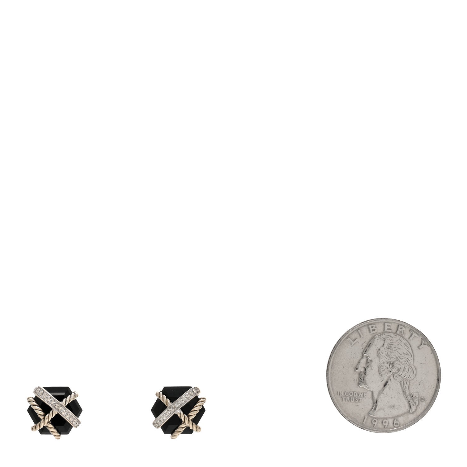 David Yurman Sterling Silver Diamond Black Onyx 11mm Cable Wrap Earrings 2 of 4