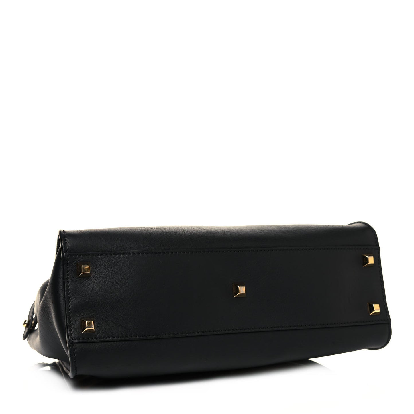 Vitello Seta Gold Studded Medium Peekaboo Iconic Satchel Black