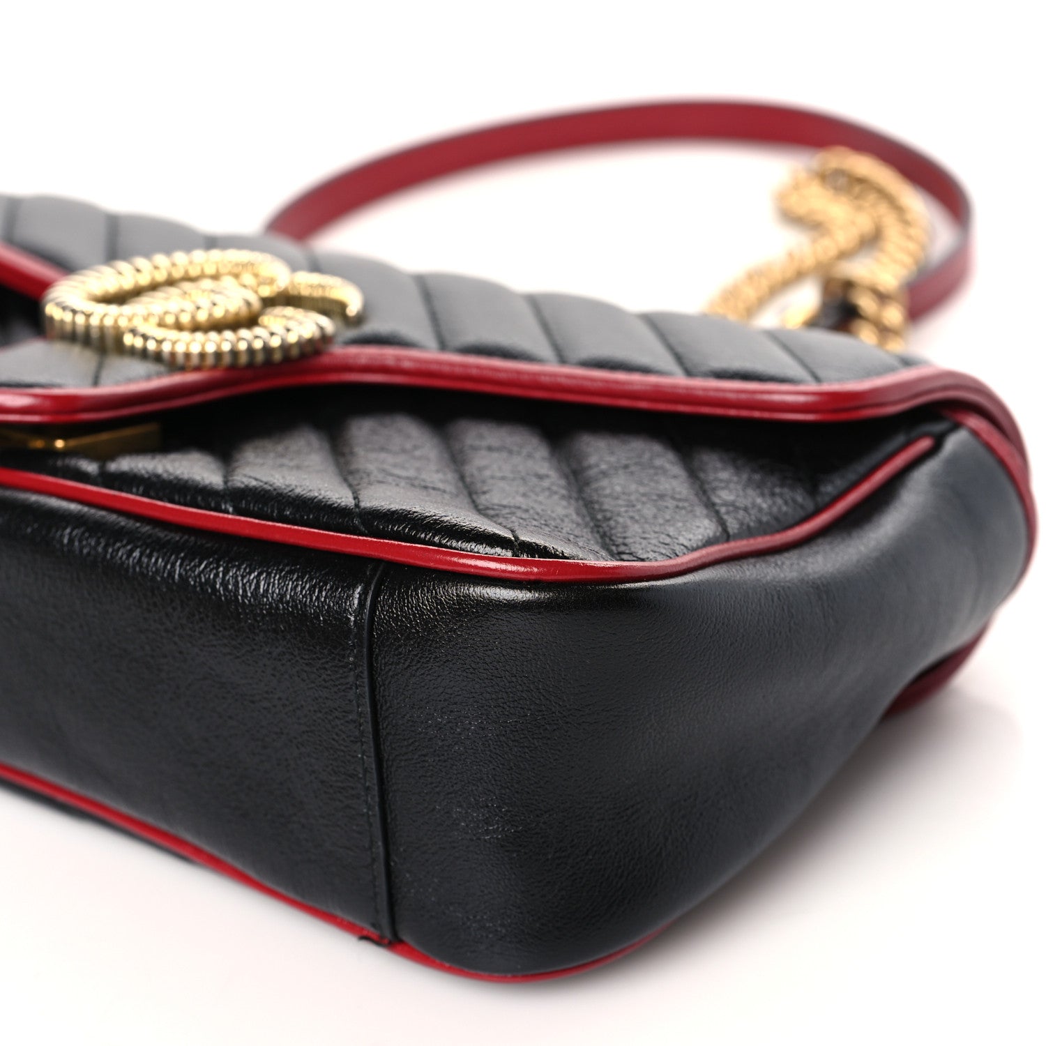Gucci Vintage Effect Calfskin Matelasse Diagonal Small Torchon GG Marmont Shoulder Bag Black Romantic Cherry 9 of 9