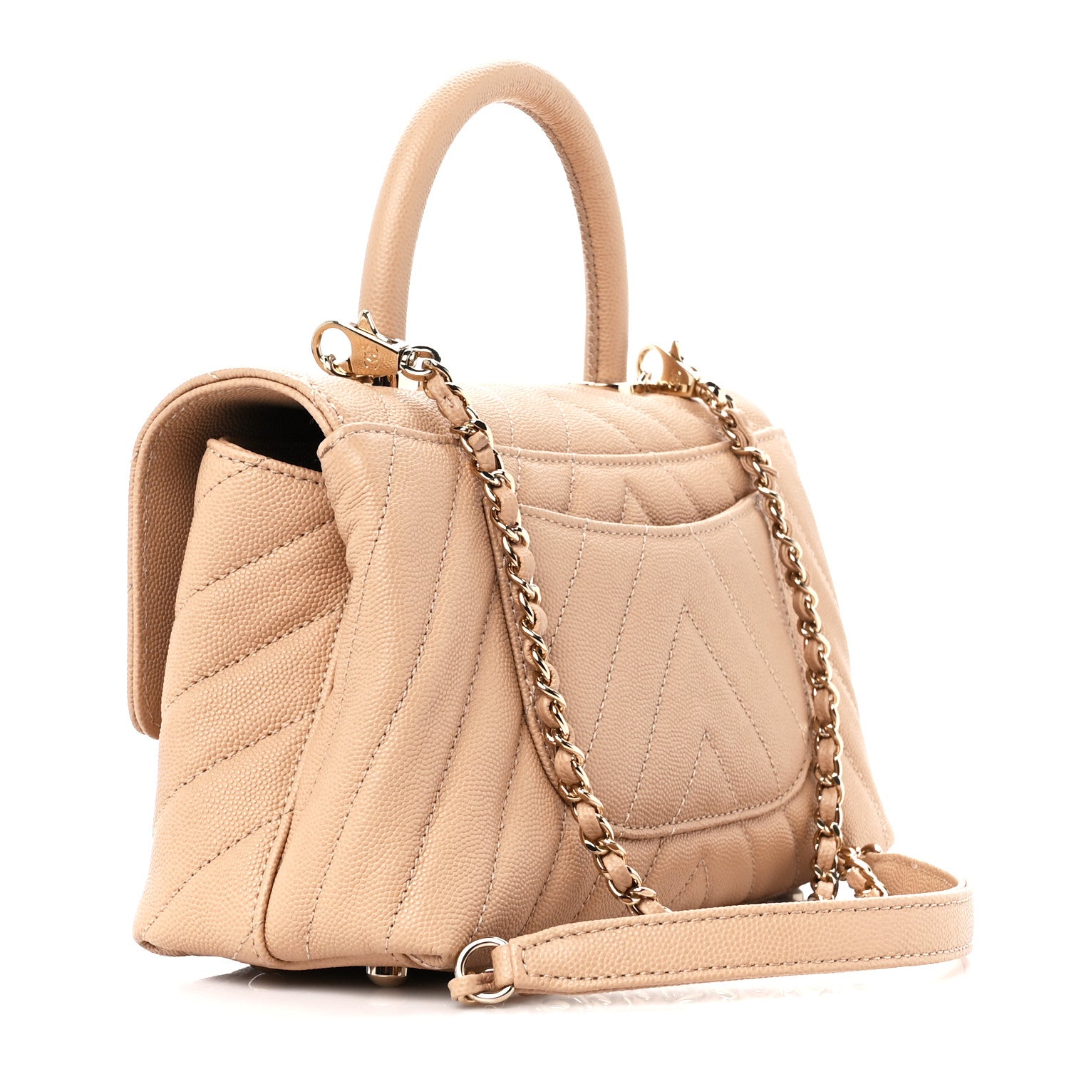 Chanel Caviar Chevron Quilted Mini Coco Handle Flap Beige 3 of 11