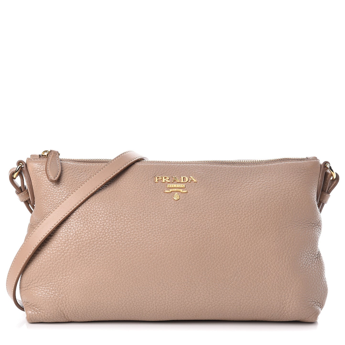 Vitello Daino Zippered Shoulder Bag Cammeo
