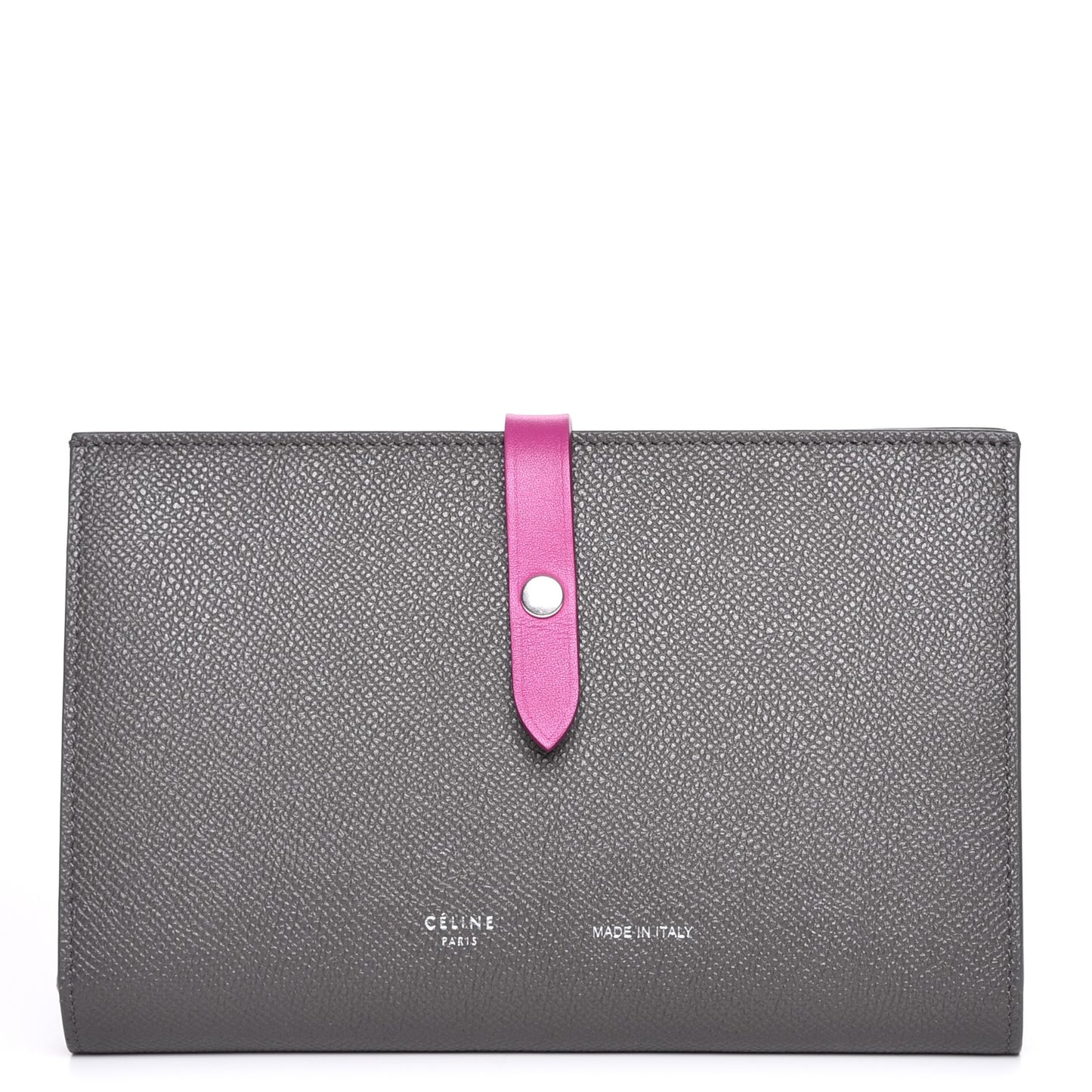 Grained Sleek Calfskin Large Multifunction Strap Wallet Grey
