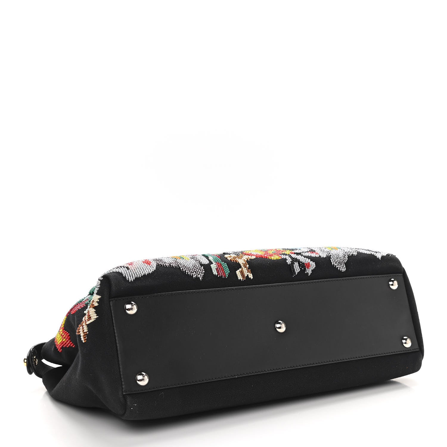 Fendi Canvas Beaded Floral Medium Peekaboo Iconic Satchel Black 3 of 10