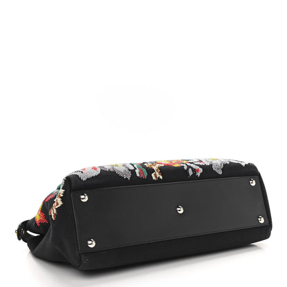 Fendi Canvas Beaded Floral Medium Peekaboo Iconic Satchel Black 3 of 10