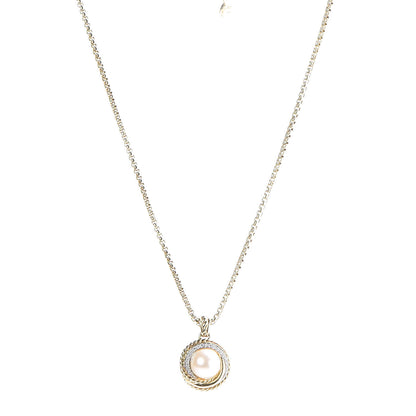 David Yurman Sterling Silver Diamond Pearl 8mm Crossover Pendant Necklace 1 of 10
