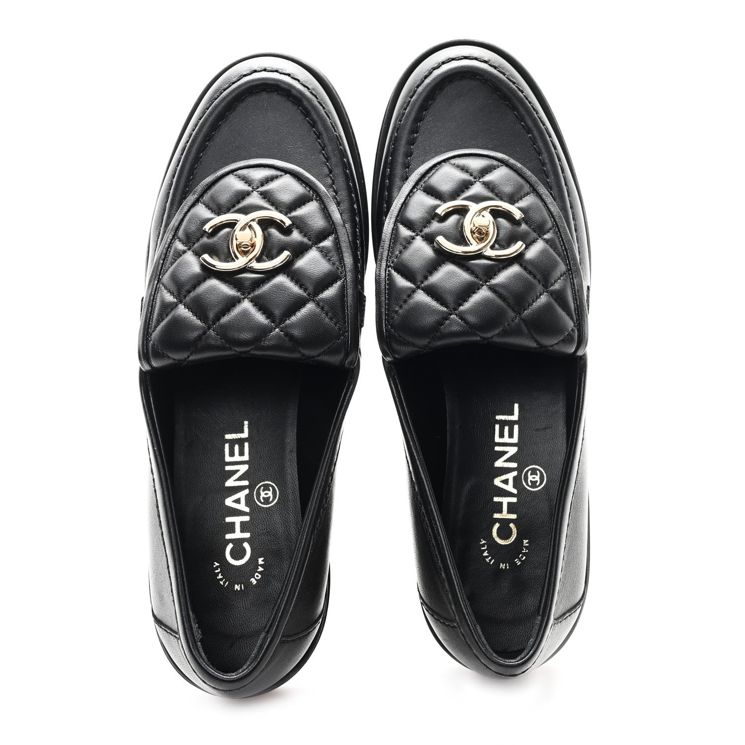 Chanel Lambskin Quilted CC Turnlock Loafers 37.5 Black 2 of 9