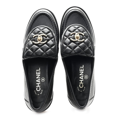 Chanel Lambskin Quilted CC Turnlock Loafers 37.5 Black 2 of 9