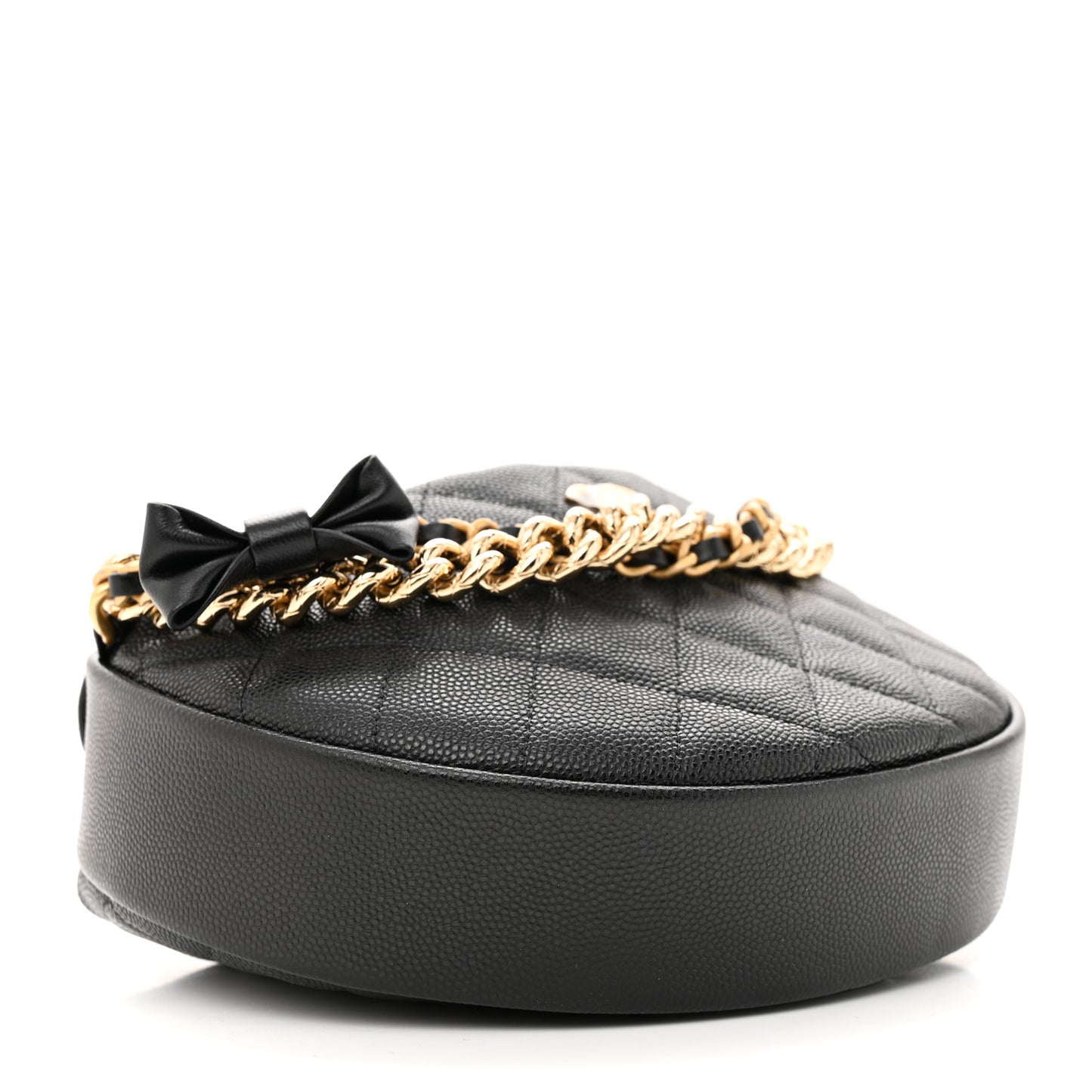 Shiny Caviar Quilted Bow Pouch Hobo Black