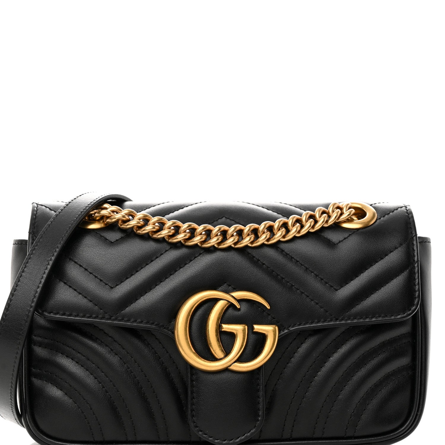 Gucci Calfskin Matelasse Mini GG Marmont Shoulder Bag Black 8 of 10