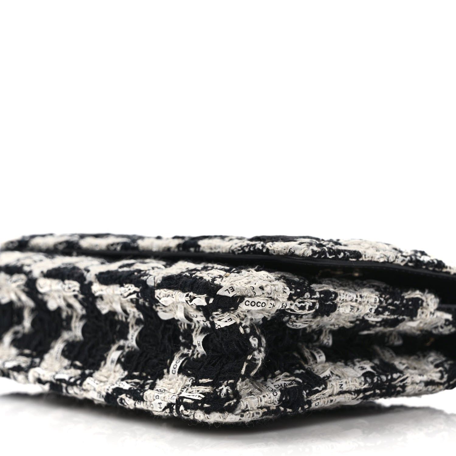 Chanel Tweed Quilted Wallet On Chain WOC Black Ecru White 9 of 10