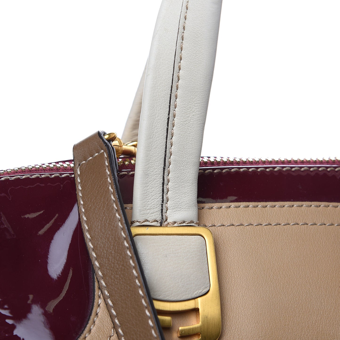 Calfskin Patent Small Chameleon Tote Cognac Bordeaux