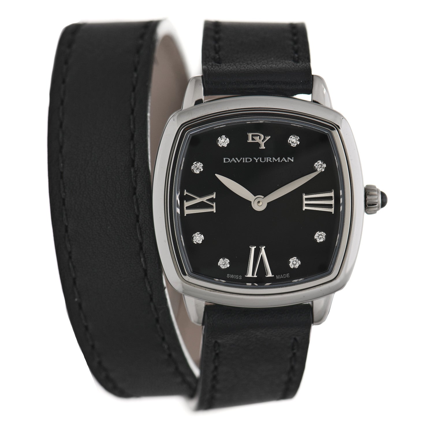 David Yurman Stainless Steel Calfskin Diamond 27mm Albion Wrap Quartz Watch Black 1 of 5