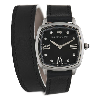David Yurman Stainless Steel Calfskin Diamond 27mm Albion Wrap Quartz Watch Black 1 of 5