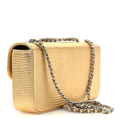 Chanel Metallic Calfskin Lizard Embossed Small East West Flap Gold 3 of 12