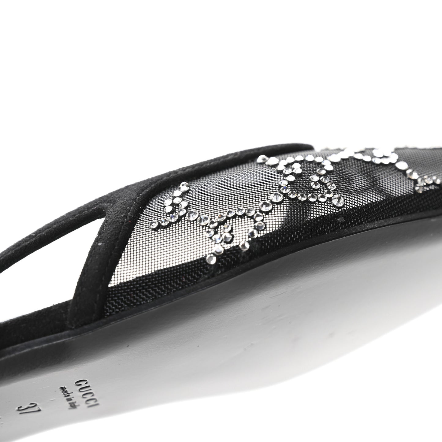 Tela Retino Kid Scamosciato Crystal GG Monogram Square Demi Ballet Flats 37 Black