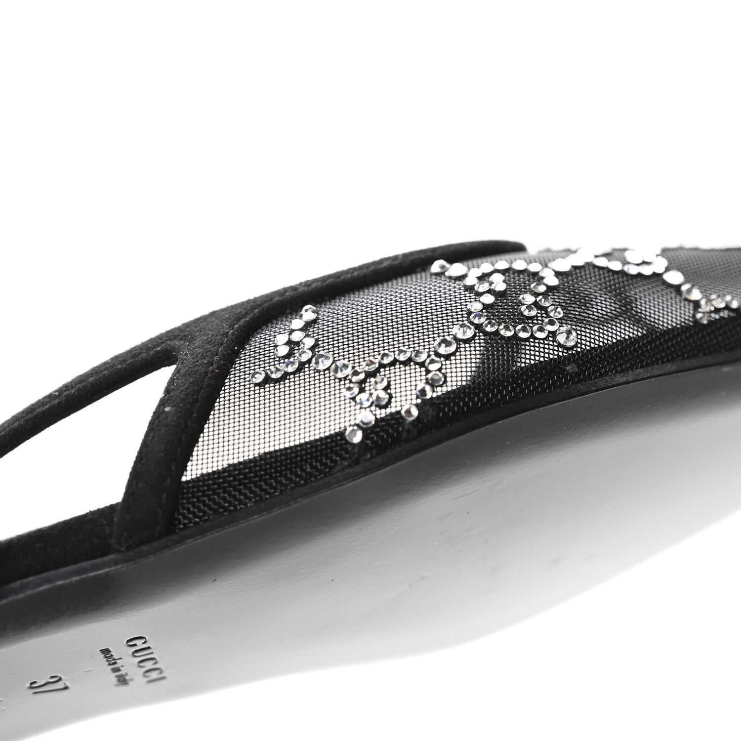 Gucci Tela Retino Kid Scamosciato Crystal GG Monogram Square Demi Ballet Flats 37 Black 10 of 11