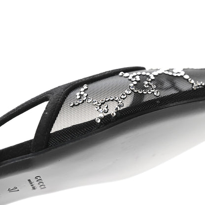 Gucci Tela Retino Kid Scamosciato Crystal GG Monogram Square Demi Ballet Flats 37 Black 10 of 11