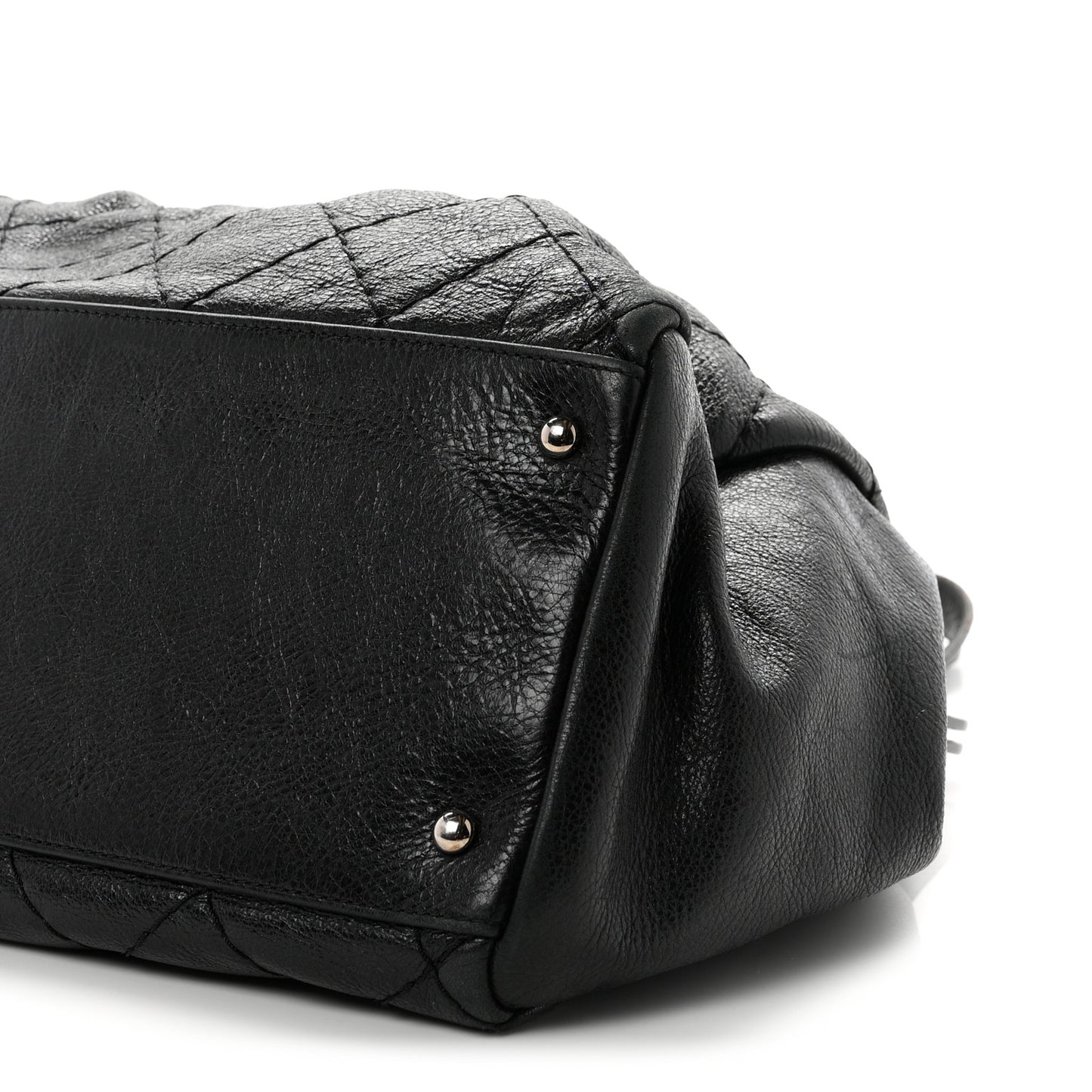Glazed Calfskin Large On The Road Large Frame Tote Black