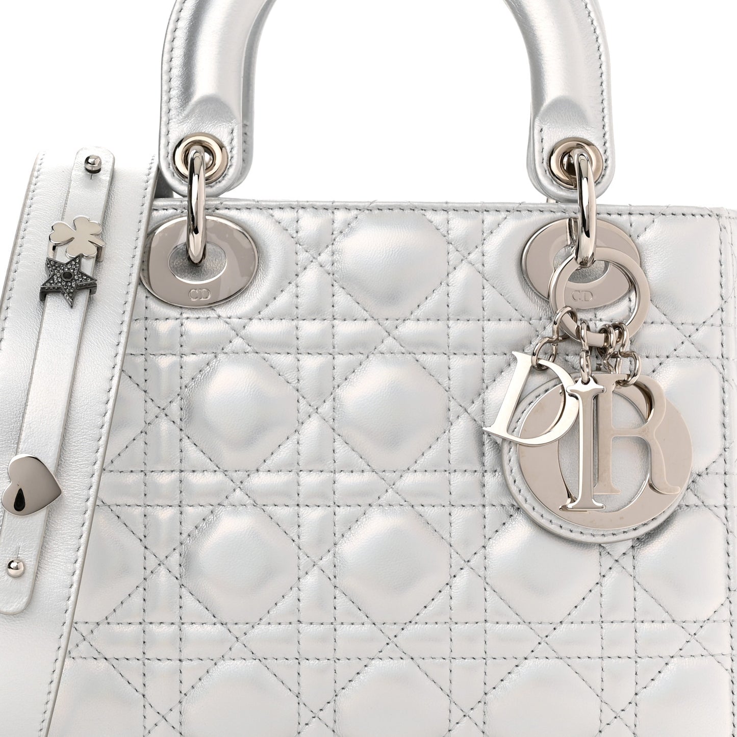 Iridescent Metallic Lambskin Cannage Small My ABCDior Lady Dior Silver