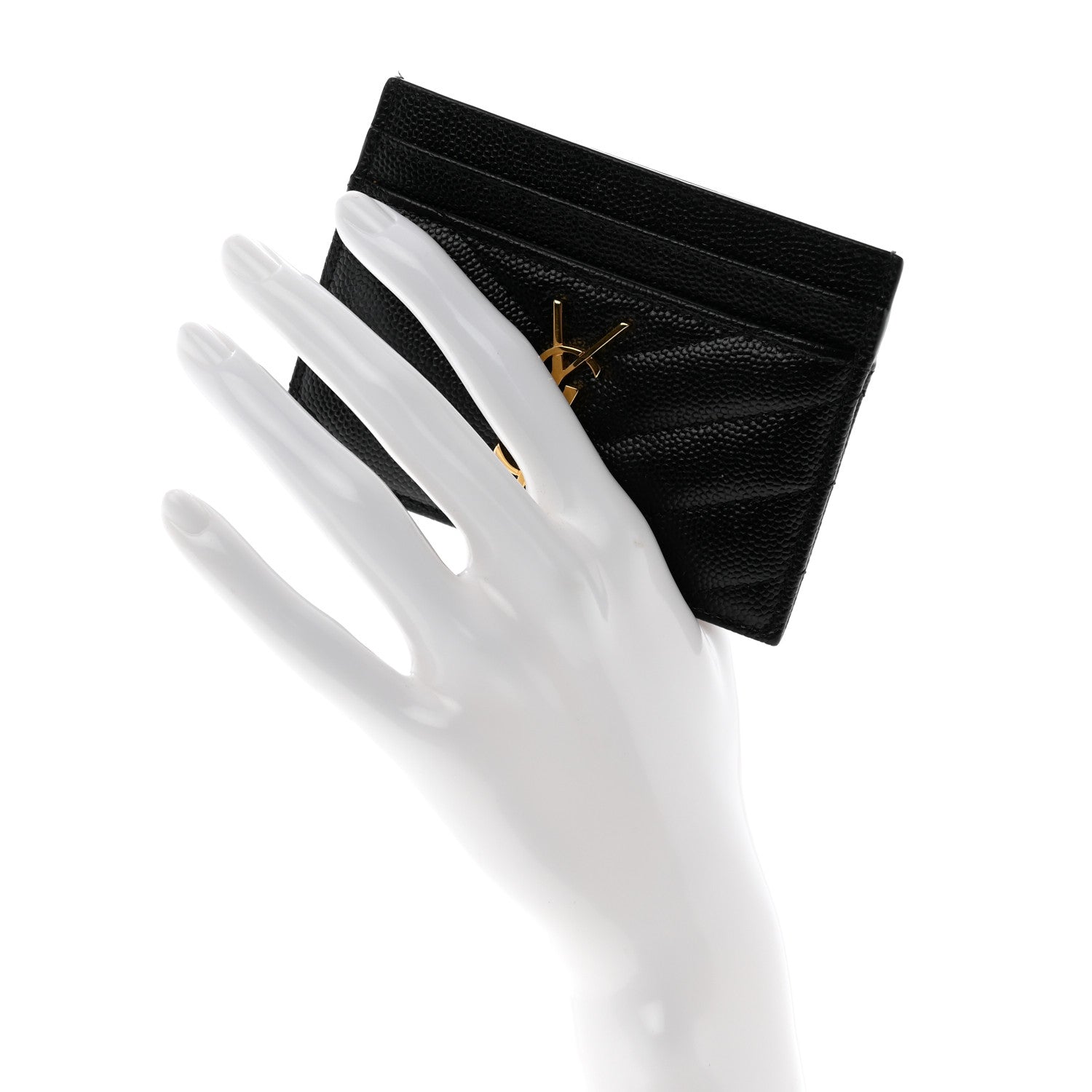 Saint Laurent Grain De Poudre Matelasse Chevron Monogram Credit Card Case Black 2 of 9