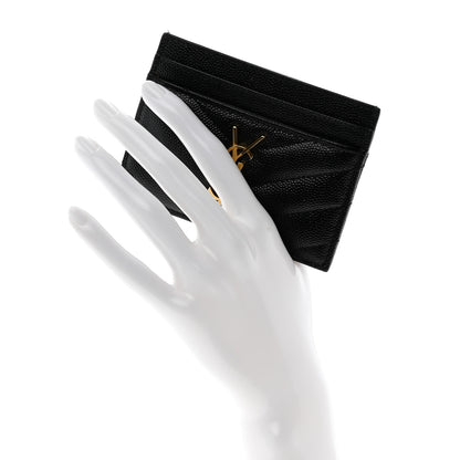 Saint Laurent Grain De Poudre Matelasse Chevron Monogram Credit Card Case Black 2 of 9