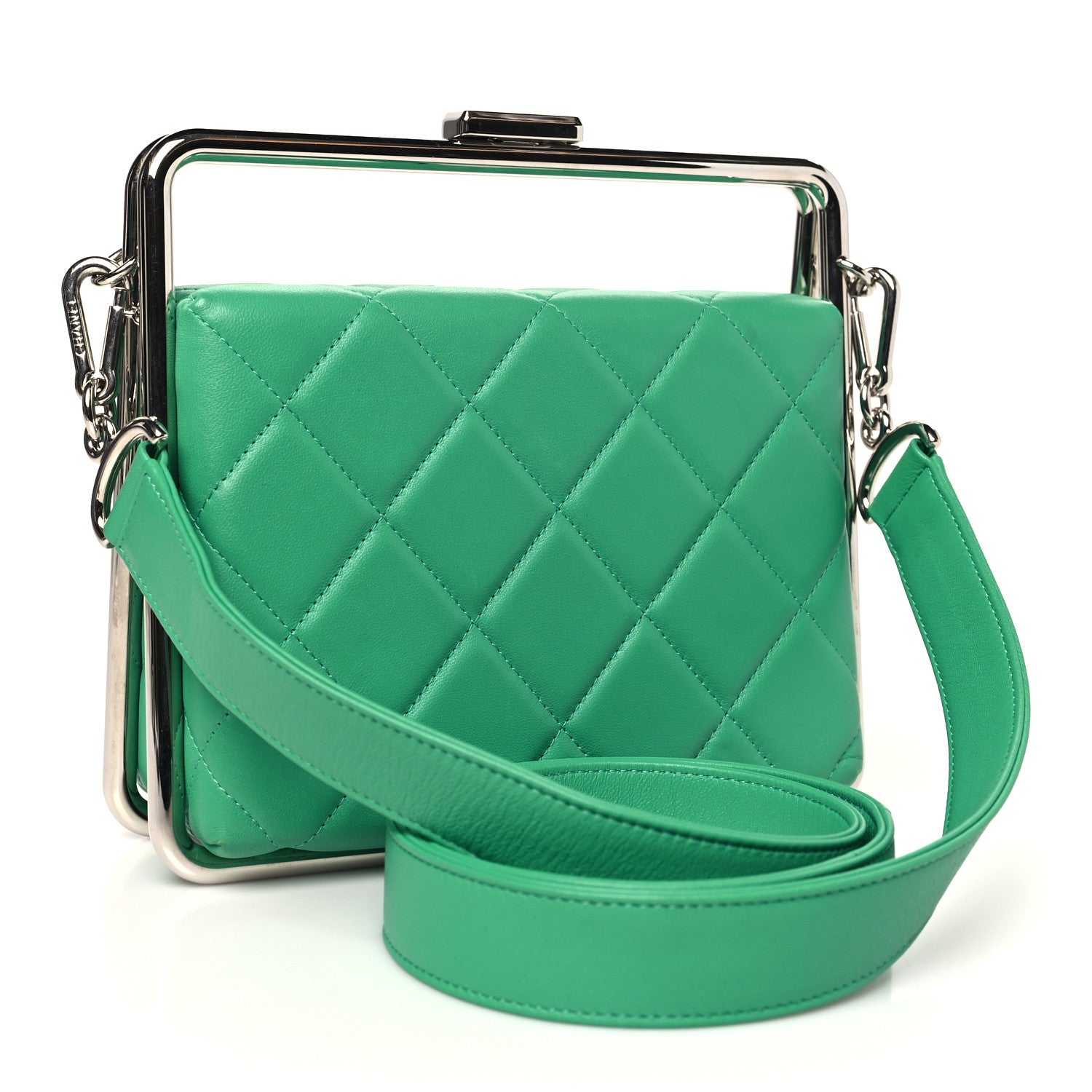 Chanel Quilted Lambskin Metal Bar Clutch Bag Green 2 of 9
