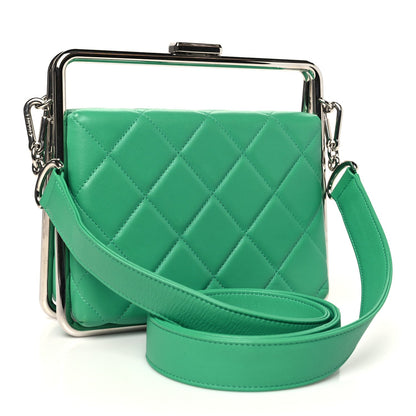 Chanel Quilted Lambskin Metal Bar Clutch Bag Green 2 of 9