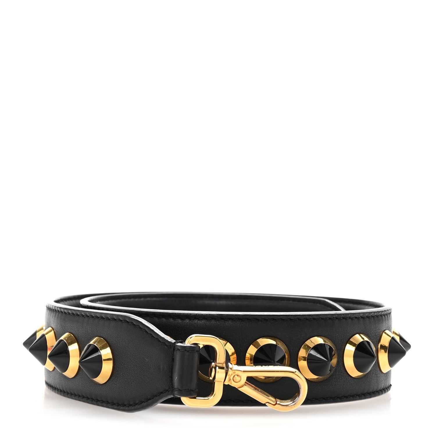 Fendi Vitello Dolce Spike Studded Strap You Black Gold 1 of 5