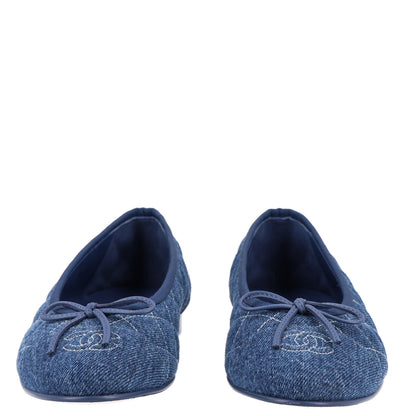Chanel Washed Denim Quilted Cap Toe CC Ballerina Flats 39 Blue 4 of 10