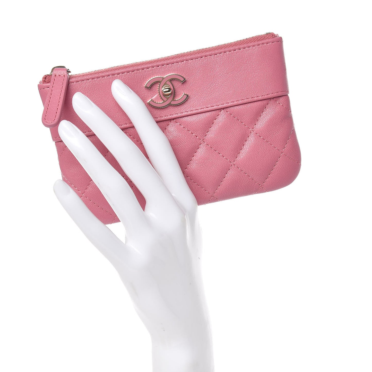Sheepskin Quilted Small Vintage Mademoiselle Cosmetic Case Dark Pink