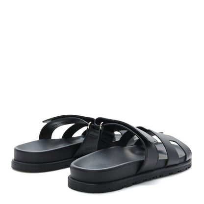 Hermes Calfskin Womens Chypre Sandals 37.5 Black 4 of 9
