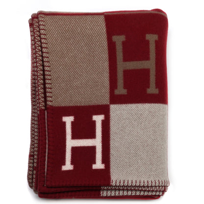 Hermes Wool Cashmere Avalon III Blanket Ecru Rouge H 1 of 3