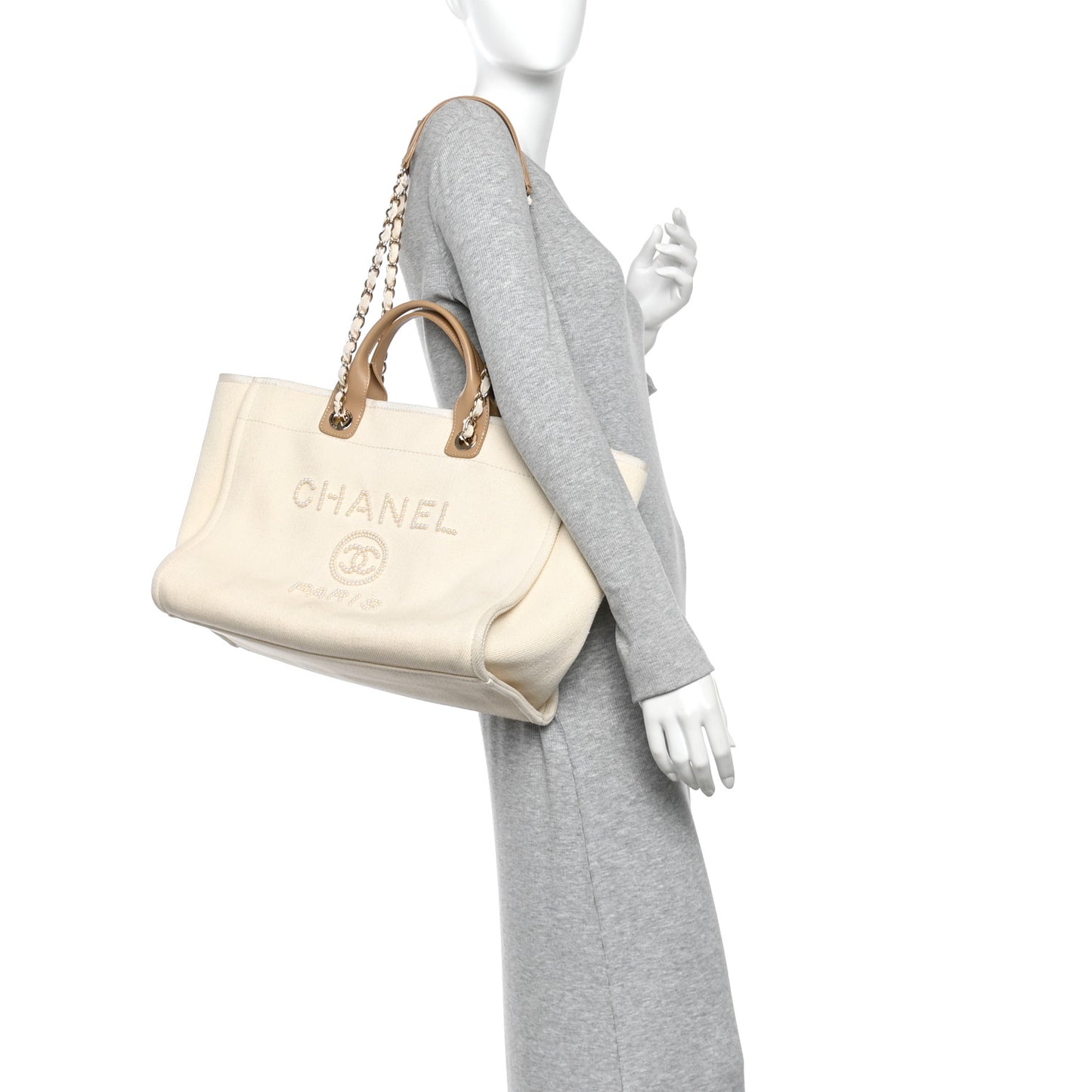 Canvas Pearl Medium Deauville Tote Ecru Beige
