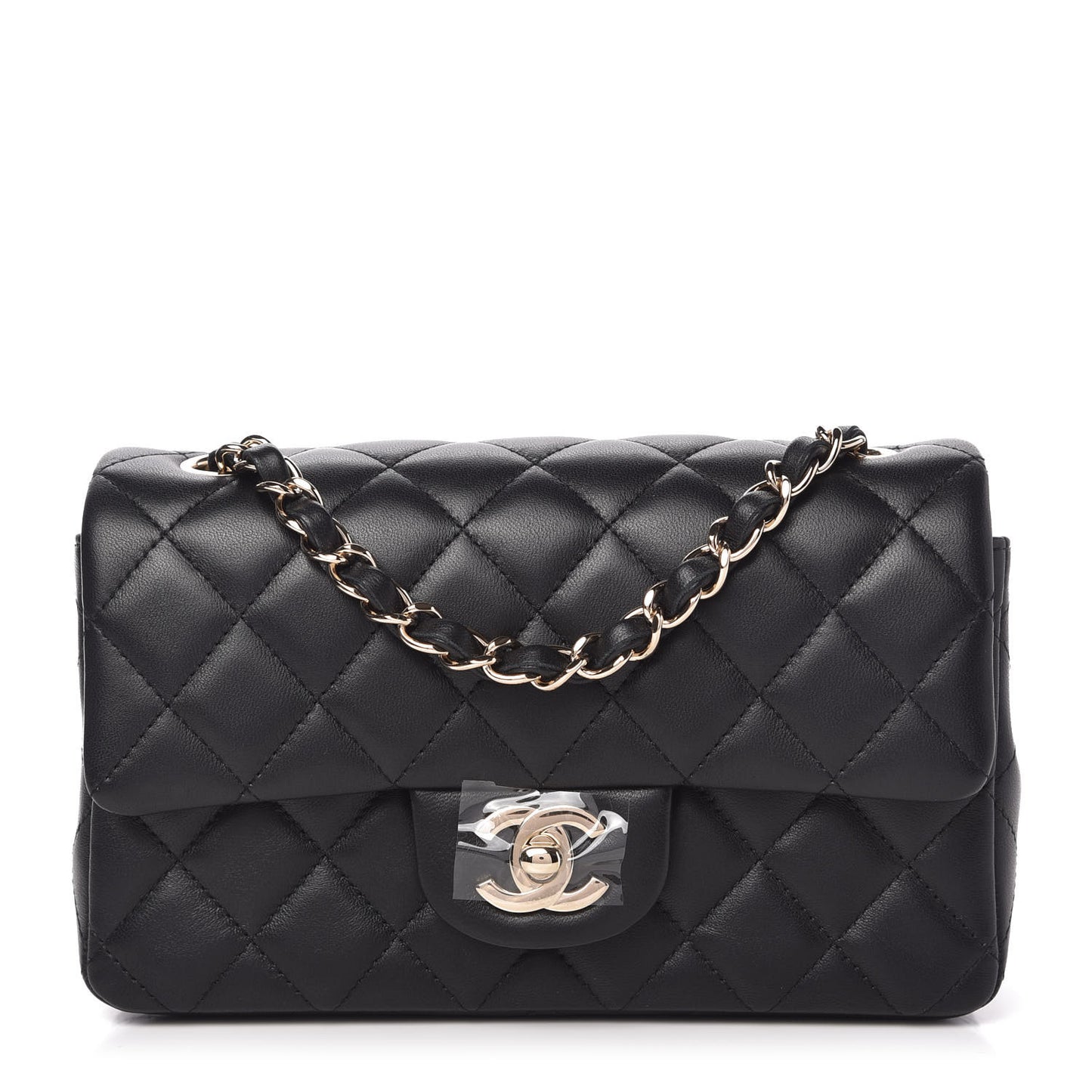 Lambskin Quilted Mini Rectangular Flap Black