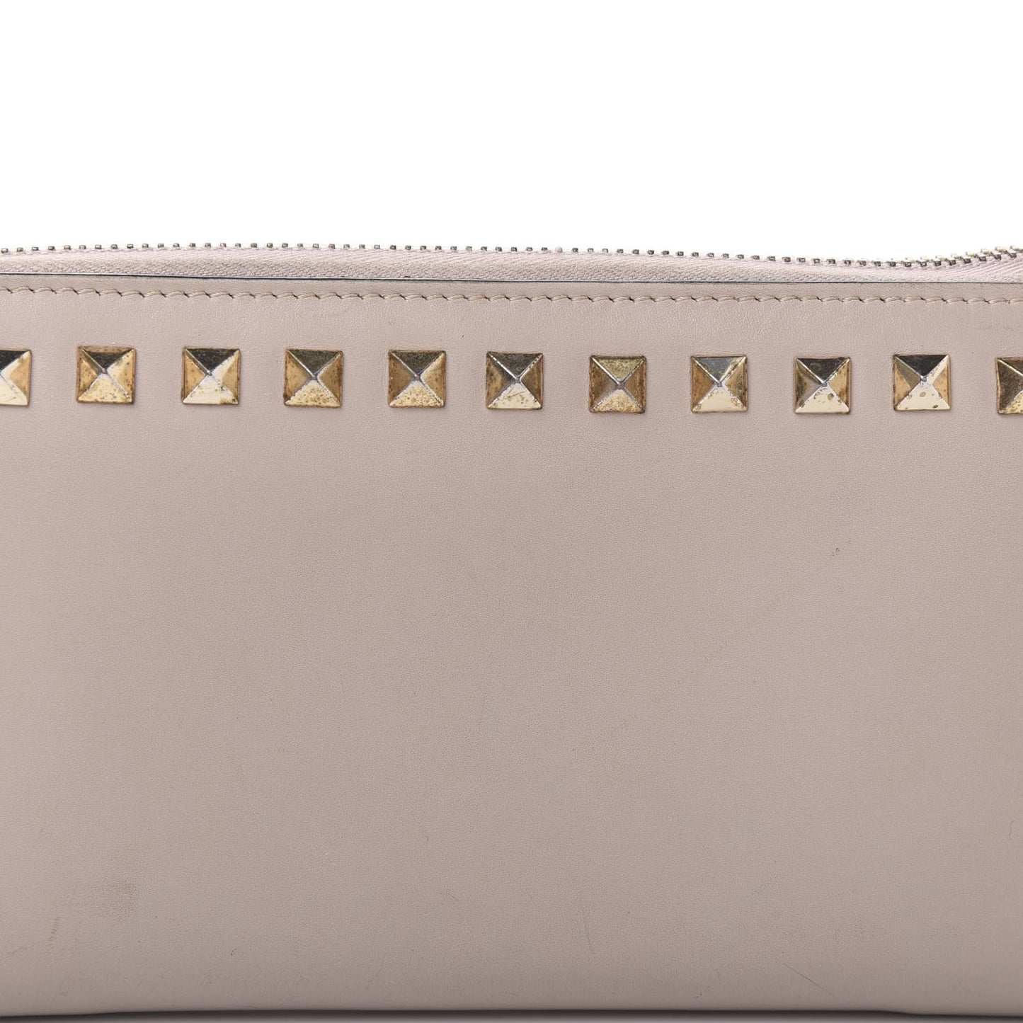 Calfskin Rockstud Zip Around Wallet Poudre