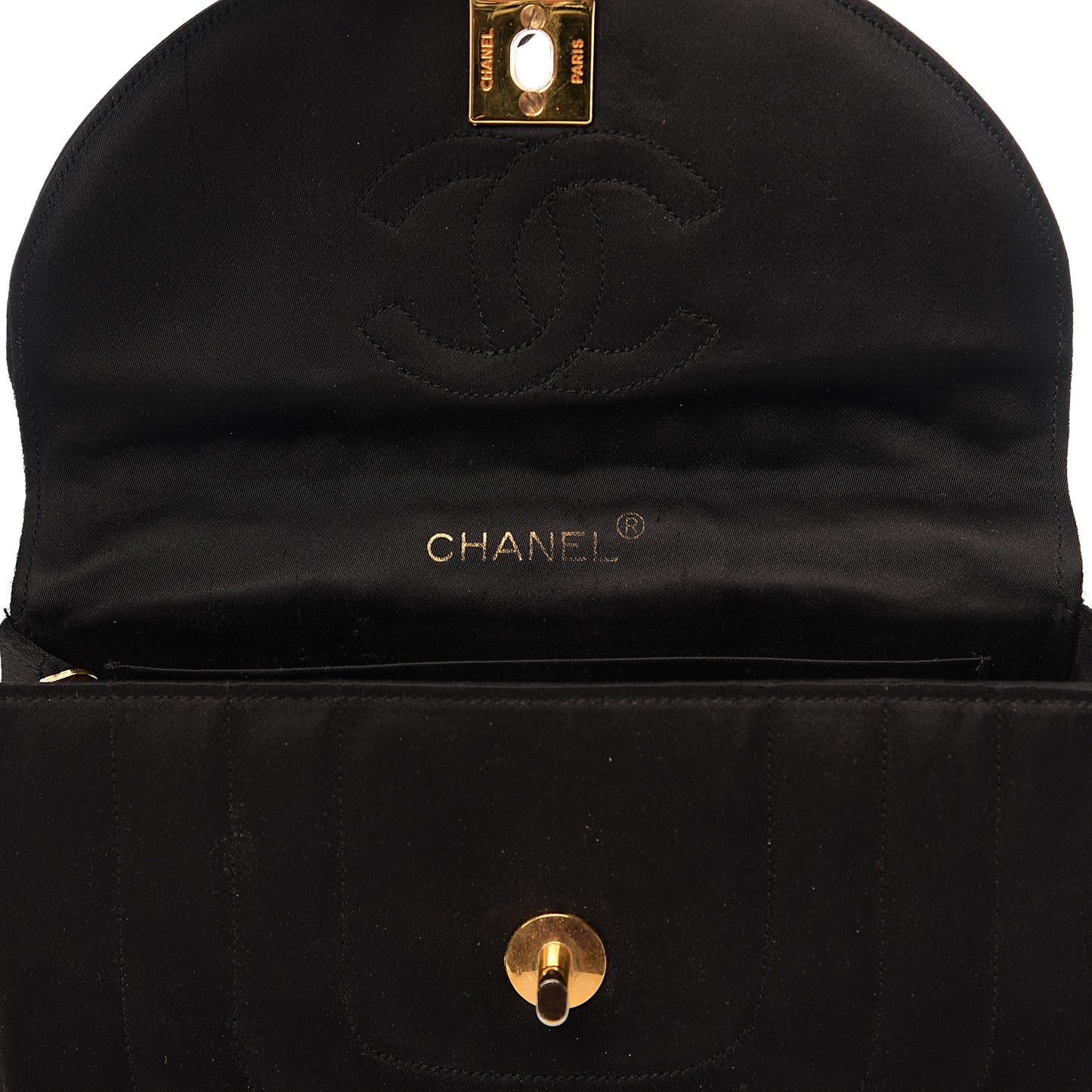Satin Quilted Flap Shoulder Bag Black