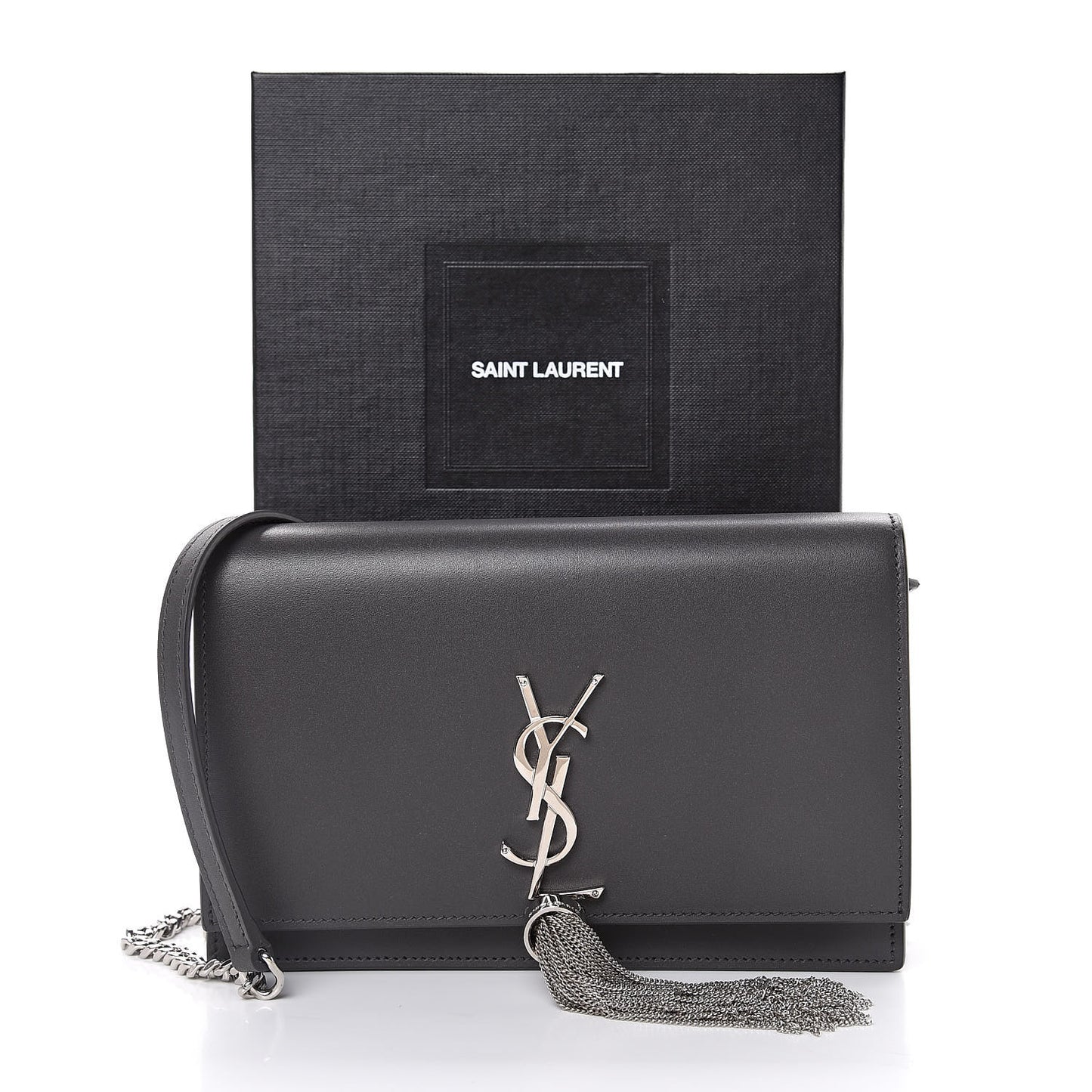 Smooth Calfskin Classic Monogram Kate Tassel Chain Wallet Asphalt