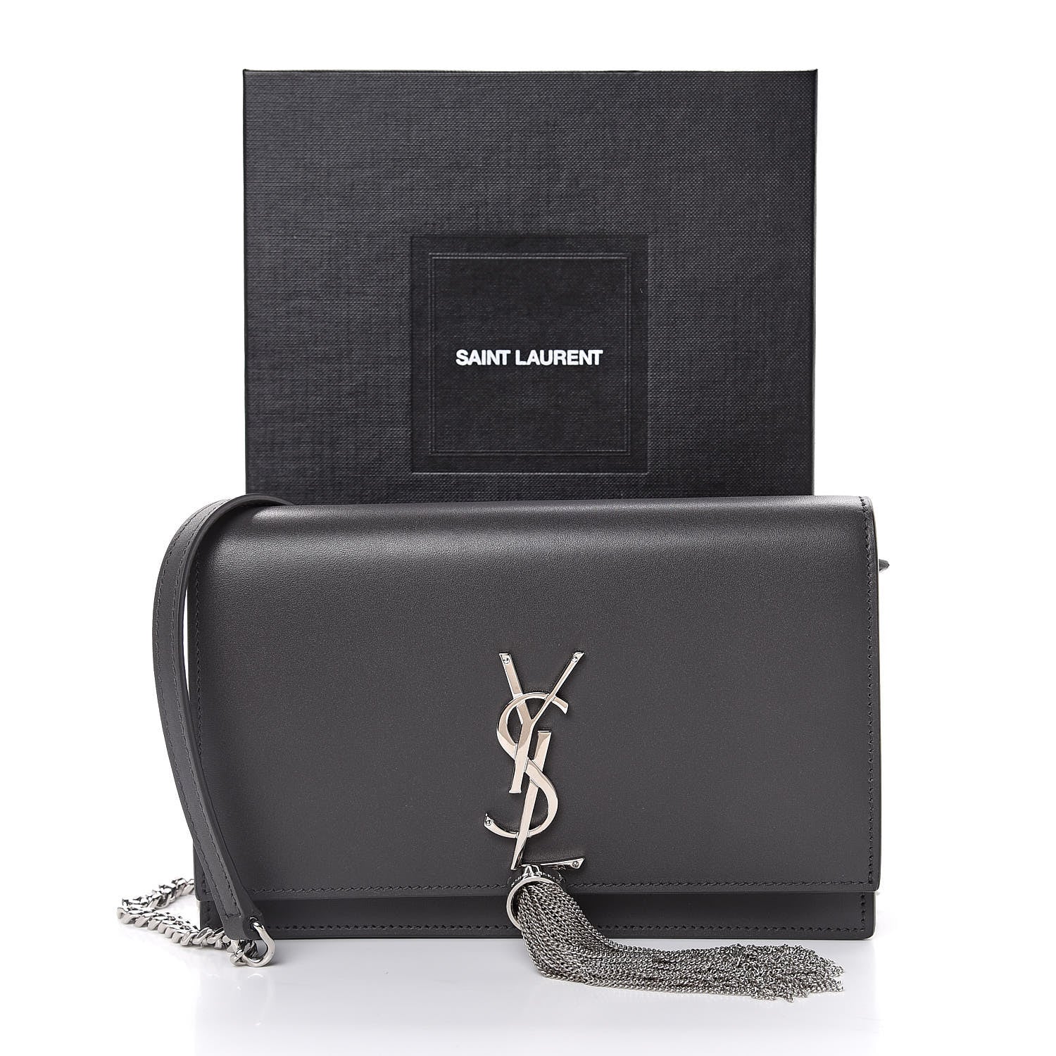 Saint Laurent Smooth Calfskin Classic Monogram Kate Tassel Chain Wallet Asphalt 11 of 11