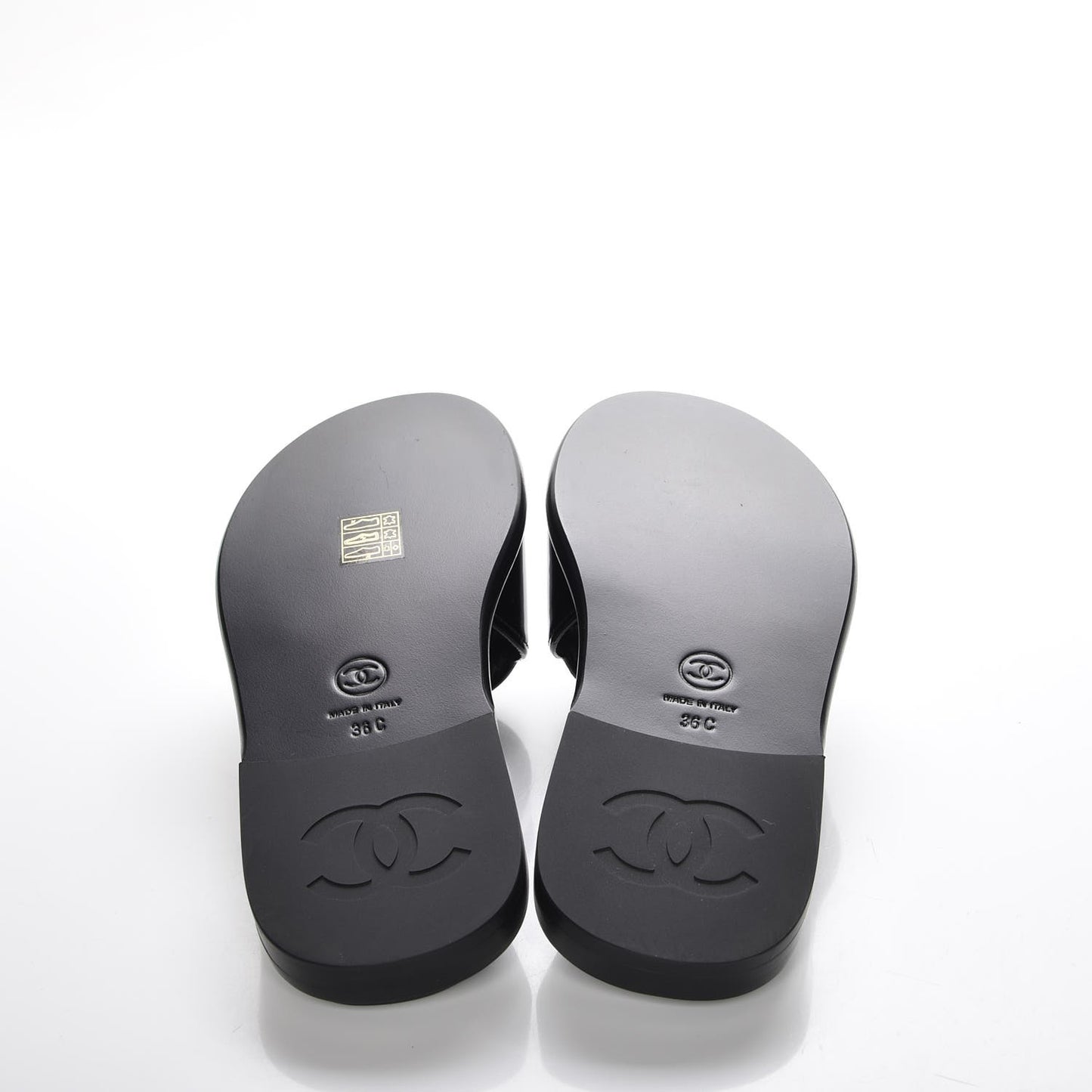 Patent Calfskin CC Slip On Mules 36 Black